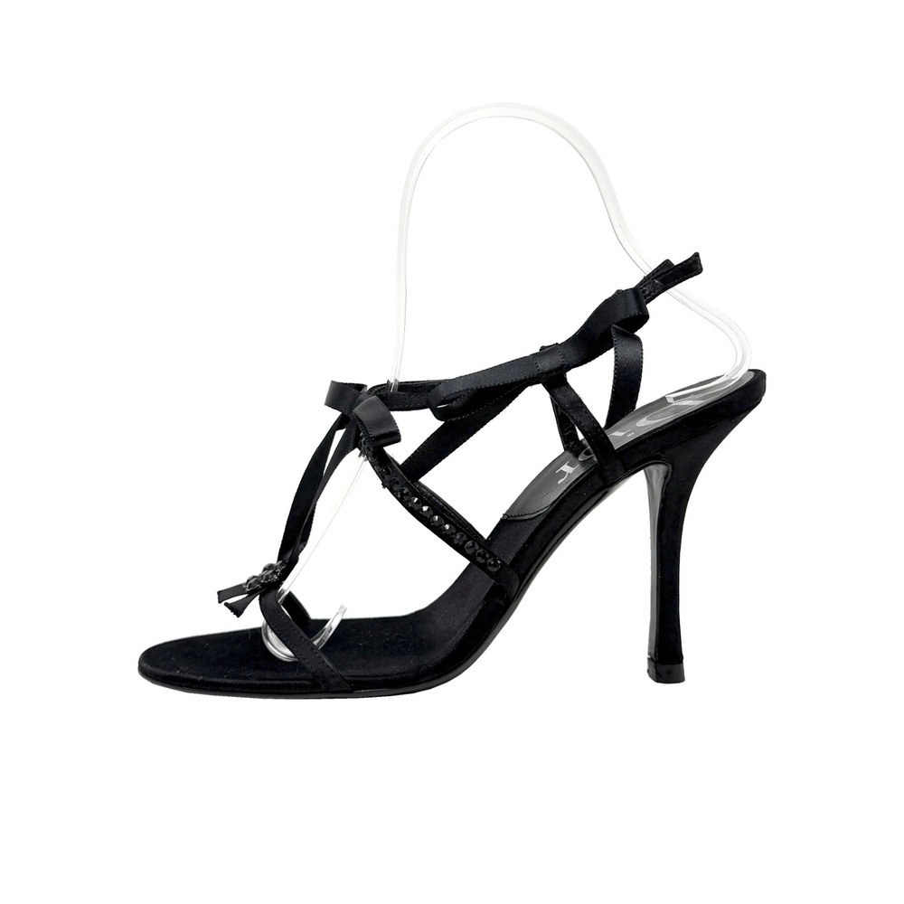 Dior Galliano Black Satin Crystal Bow Sandals Heels 37 Vintage